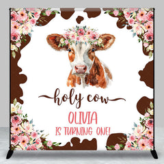 Lofaris Custom Name Floral Holy Cow 1st Birthday Backdrop