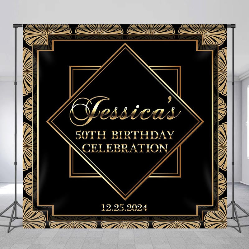 Lofaris Custom Name Gatsby Black Gold 50th Birthday Backdrop