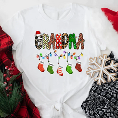 Lofaris Custom Name Grandma Christmas Stockings T-Shirt