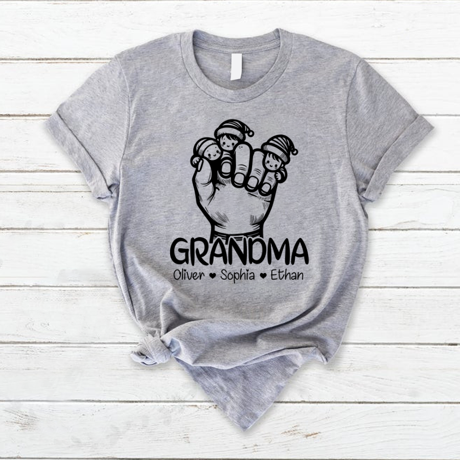 Lofaris Custom Name Grandma Hands Christmas Gift T-Shirt