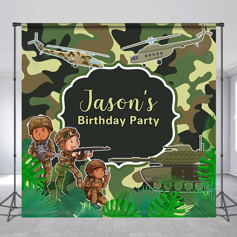 Lofaris Custom Name Green Camouflage Birthday Backdrop For Boy