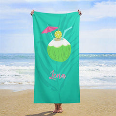 Lofaris Custom Name Green Leaves Coconut Summer Beach Towel