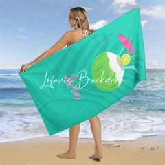Lofaris Custom Name Green Leaves Coconut Summer Beach Towel