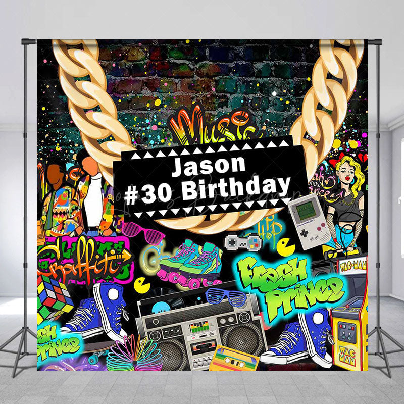 Lofaris Custom Name Hiphop Street Graffiti Birthday Backdrop