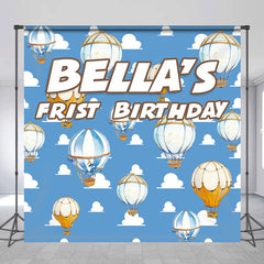 Lofaris Custom Name Hot Air Balloon Sky 1st Birthday Backdrop