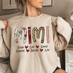 Lofaris Custom Name Leopard Mimi Heart Kids Gift Sweatshirt