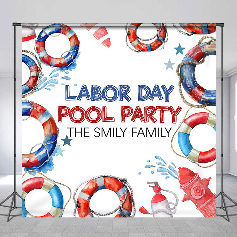 Lofaris Custom Name Lifebuoy Labor Day Pool Party Backdrop