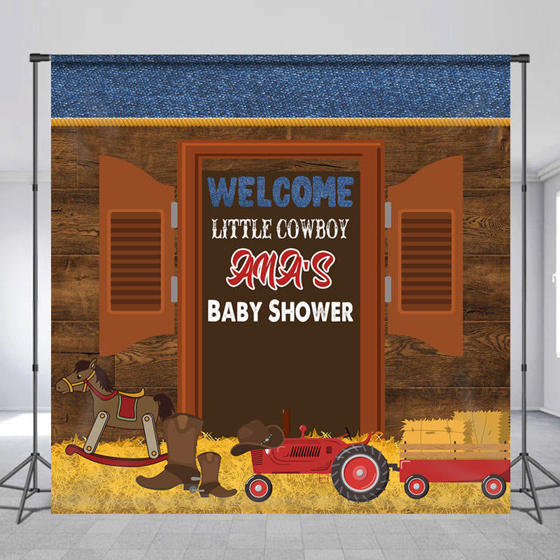 Lofaris Custom Name Little Cowboy Wood Baby Shower Backdrop