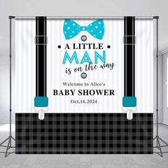 Lofaris Custom Name Little Man White Baby Shower Backdrop