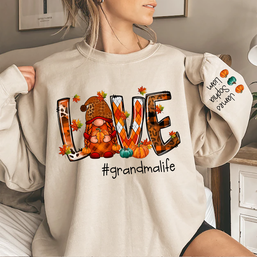 Lofaris Love Gnome Autumn Grandma Life Custom & Kids Sweatshirt Gift TH