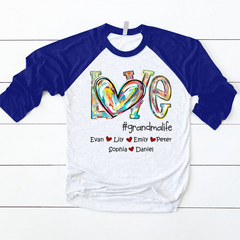 Lofaris Custom Name Love Grandma Life Kids Baseball Shirt