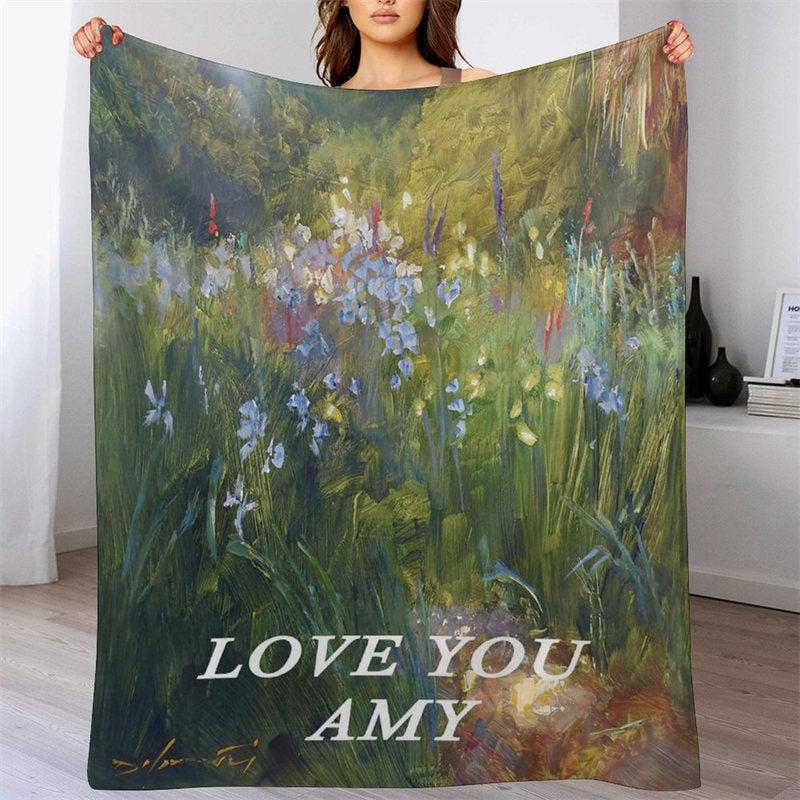 Lofaris Custom Name Love You Green Plant Canvas Gift Blanket