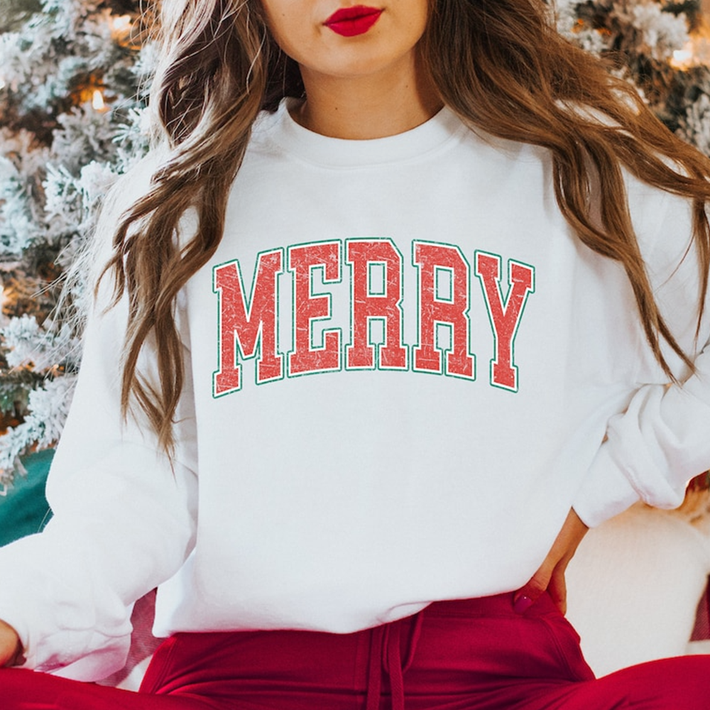 Lofaris Christmas Sweatshirt Merry Shirt for Women