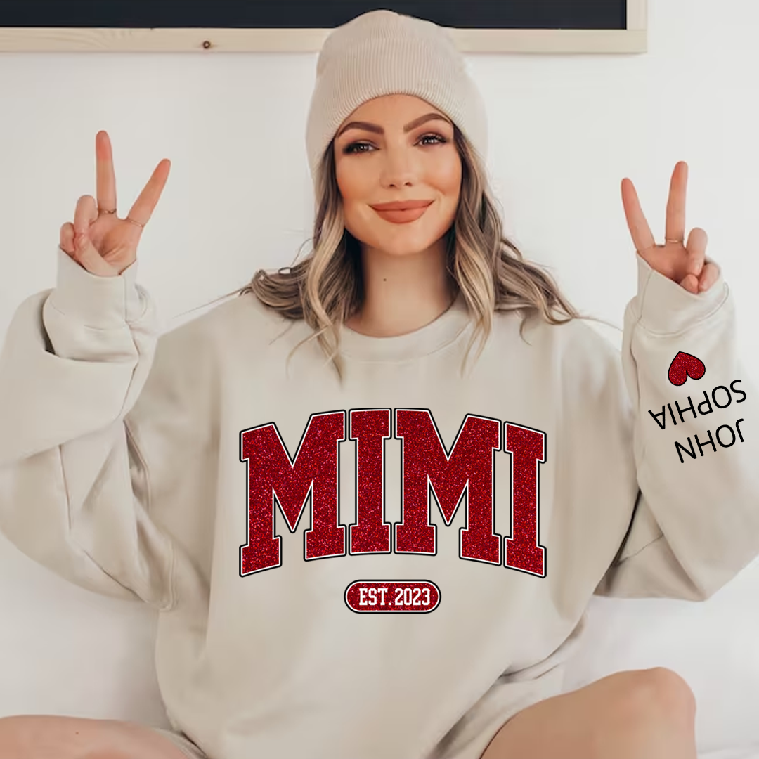 Lofaris Custom Name Mimi Grandma And Kids Glitter Sweatshirt