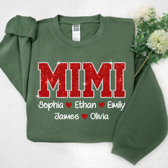 Lofaris Glitter Custom Name Mimi Nana Grandma And Kids Sweatshirt