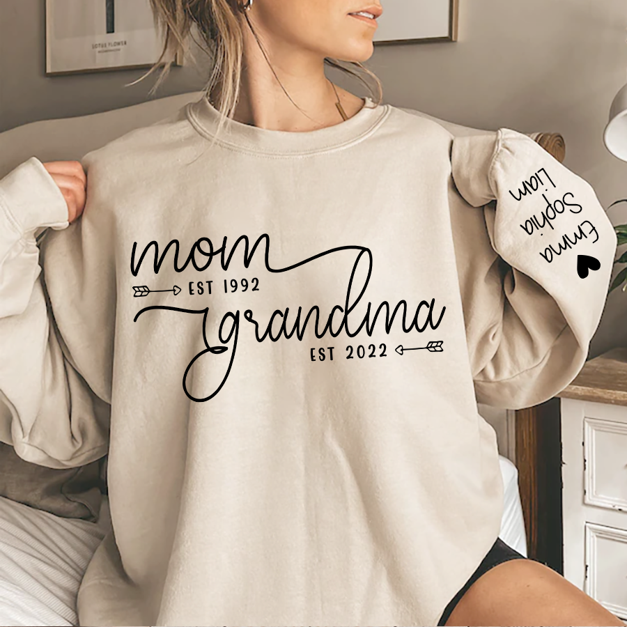 Lofaris Custom Name Mom Grandma Est Black Letters Sweatshirt