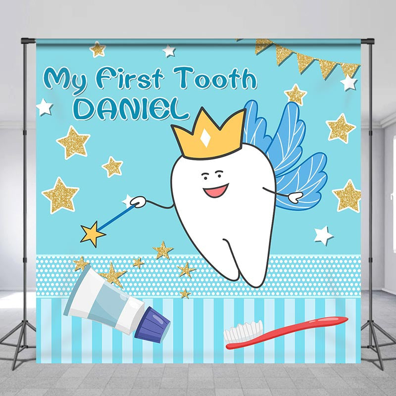 Lofaris Custom Name My First Tooth 1st Birthday Backdrop