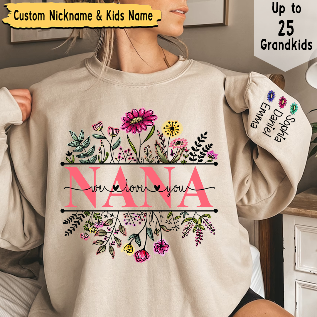 Lofaris Wildflower Grandma And Kids Custom Name Sweatshirt