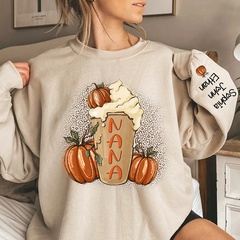 Lofaris Personalized Nana Latte With Pumpkin Grandkids Fall Coffie Sweatshirt