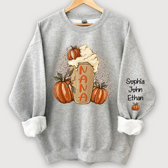 Lofaris Personalized Nana Latte With Pumpkin Grandkids Fall Coffie Sweatshirt