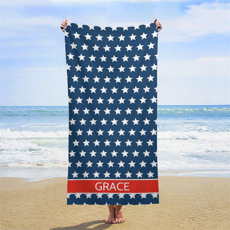 Lofaris Custom Name Navy Blue Stars Beach Towel For Gifts