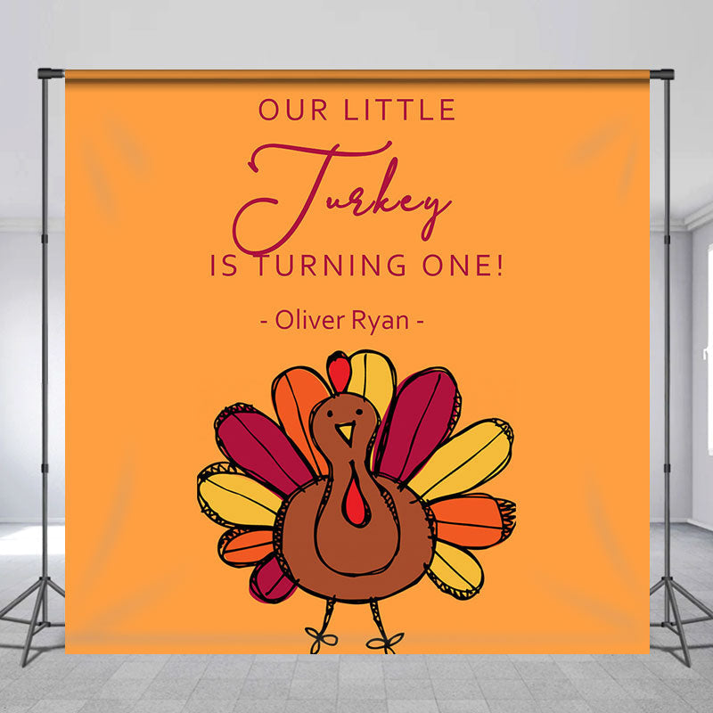 Lofaris Custom Name Our Little Turkey 1st Birthday Backdrop