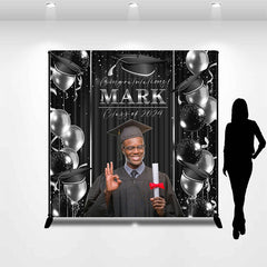 Lofaris Custom Name Photo Black Silver 2024 Grad Backdrop