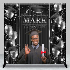 Lofaris Custom Name Photo Black Silver 2024 Grad Backdrop