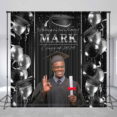 Lofaris Custom Name Photo Black Silver 2024 Grad Backdrop