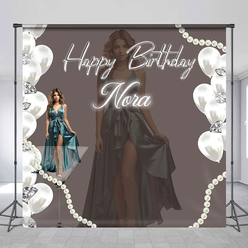 Lofaris Custom Name Photo Elegant Happy Birthday Backdrop