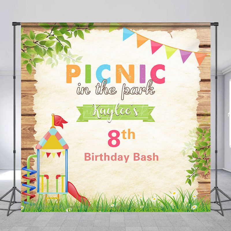 Lofaris Custom Name Picnic In The Park 8th Birthday Backdrop