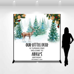 Lofaris Custom Name Pine Forest Deer 1st Birthday Backdrop