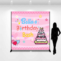 Lofaris Custom Name Pink Cake Balloon Birthday Bash Backdrop