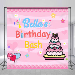 Lofaris Custom Name Pink Cake Balloon Birthday Bash Backdrop