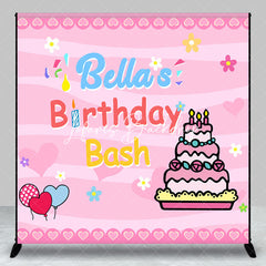 Lofaris Custom Name Pink Cake Balloon Birthday Bash Backdrop