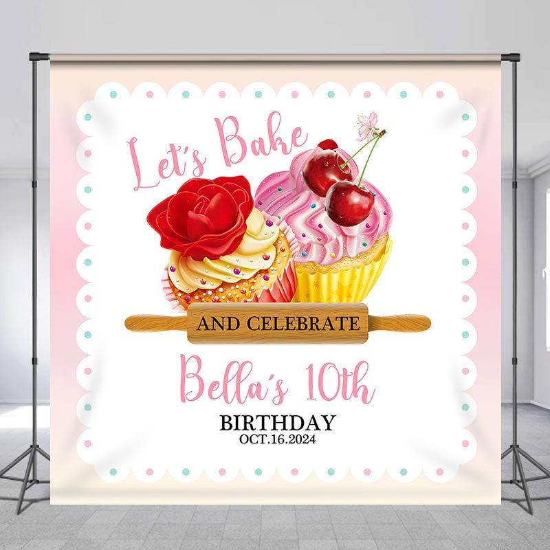 Lofaris Custom Name Pink Dessert 10th Birthday Backdrop