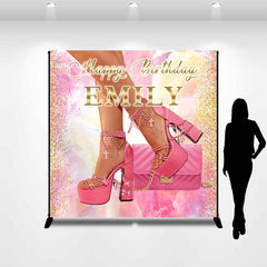 Lofaris Custom Name Pink Highheel Happy Birthday Backdrop