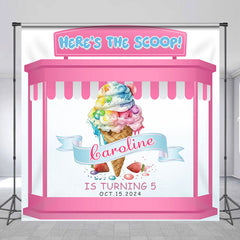 Lofaris Custom Name Pink Icecream Shop 5th Birthday Backdrop