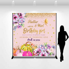 Lofaris Custom Name Pink Pumpkin Floral Birthday Backdrop