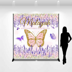 Lofaris Custom Name Purple Butterfly Baby Shower Backdrop