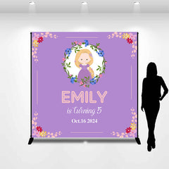 Lofaris Custom Name Purple Floral 5th Birthday Backdrop