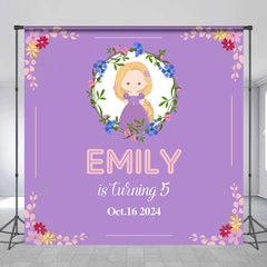 Lofaris Custom Name Purple Floral 5th Birthday Backdrop