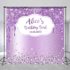 Lofaris Custom Name Purple Glitter Diamond Birthday Backdrop