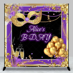 Lofaris Custom Name Purple Gold Masquerade Birthday Backdrop