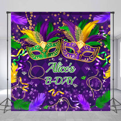 Lofaris Custom Name Purple Mask Masquerade Birthday Backdrop