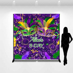 Lofaris Custom Name Purple Mask Masquerade Birthday Backdrop