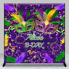 Lofaris Custom Name Purple Mask Masquerade Birthday Backdrop