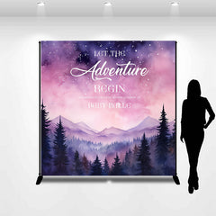 Lofaris Custom Name Purple Mountain Baby Shower Backdrop