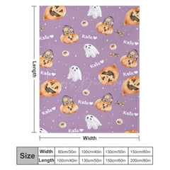 Lofaris Custom Name Purple Pumpkins Ghost Halloween Blanket