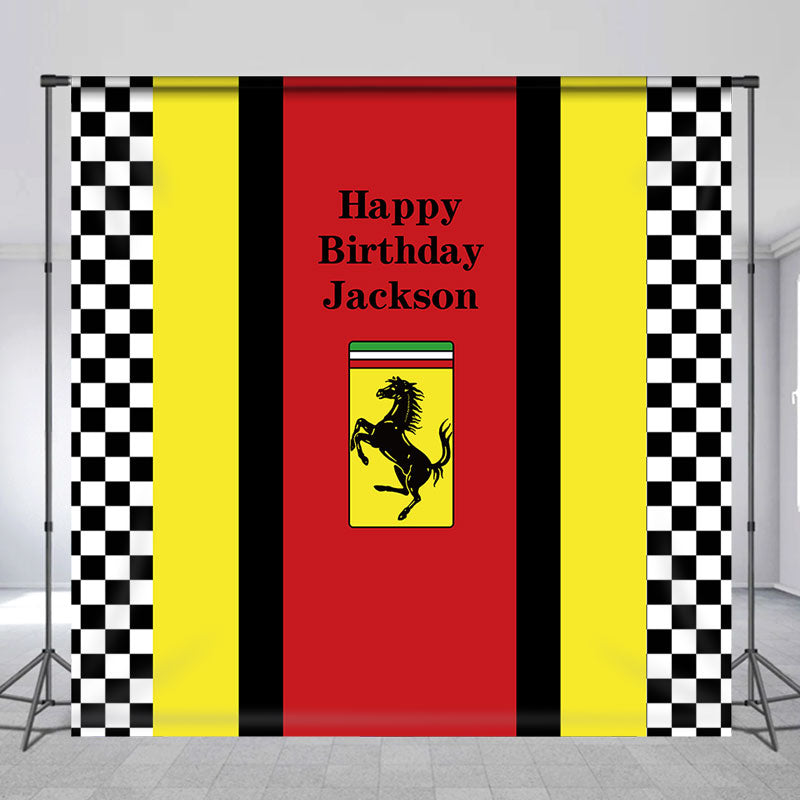Lofaris Custom Name Racing Car Boys Happy Birthday Backdrop